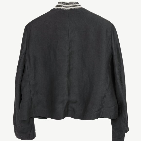 Dorothee Schumacher Black Linen Shantung Metallic-Collar Jacket - Picture 2 of 10